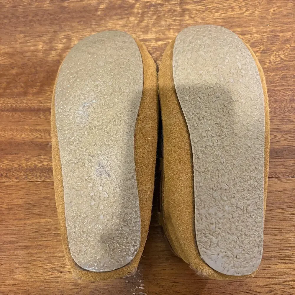 Minnetonka Slippers Youth Size 2 Tan Suede Moccasin Faux Fur‎ Lined Bow 4811